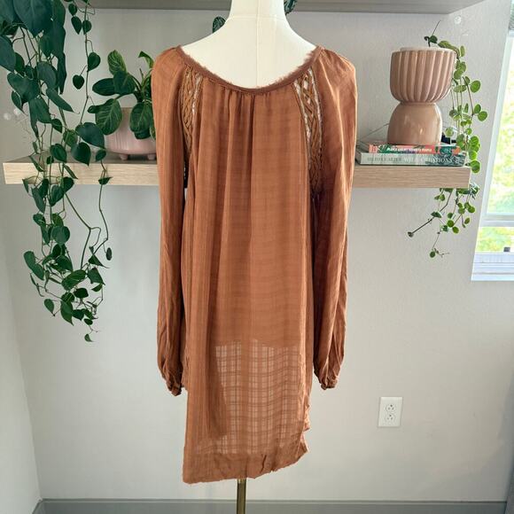Free People Long SleeveTop Rust Brown High Low Hem Festival Boho Peasant Fall - Picture 3 of 10